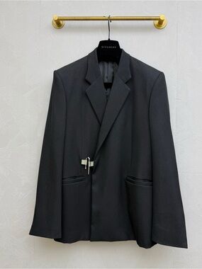 Givenchy Black Men's Blazer with Metal Clasp Detail